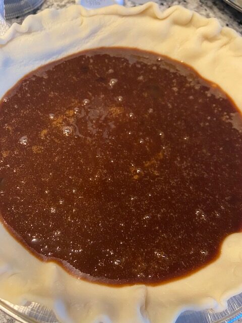 Chocolate chess pie before it's baked