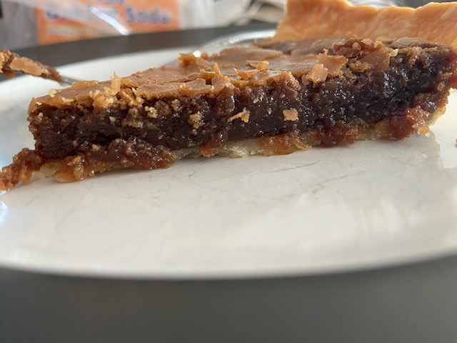 Side view of a slice of pie